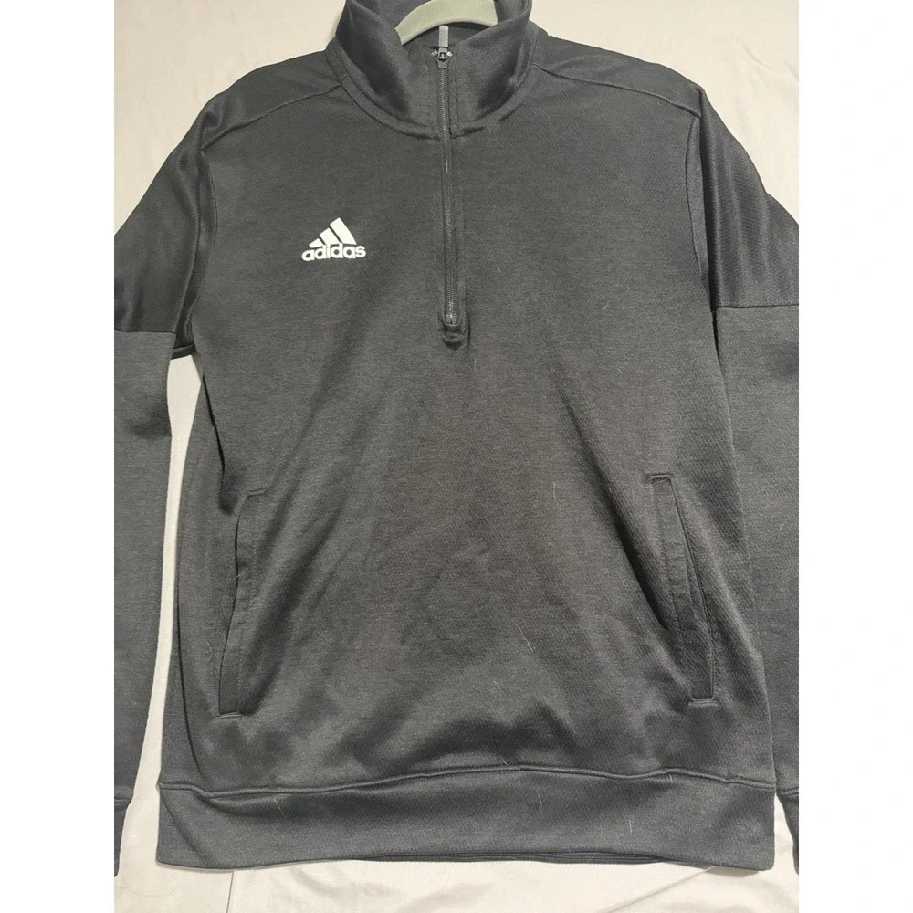 adidas black dri-fit style ls jacket 1/2 zip,‎ pockets, men's medium
